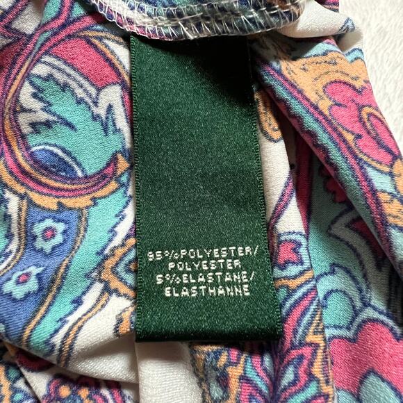 Lauren Ralph Lauren V-Neck Cap Sleeve Paisley Print Ruched Sheath Dress Size 2 - Picture 9 of 11